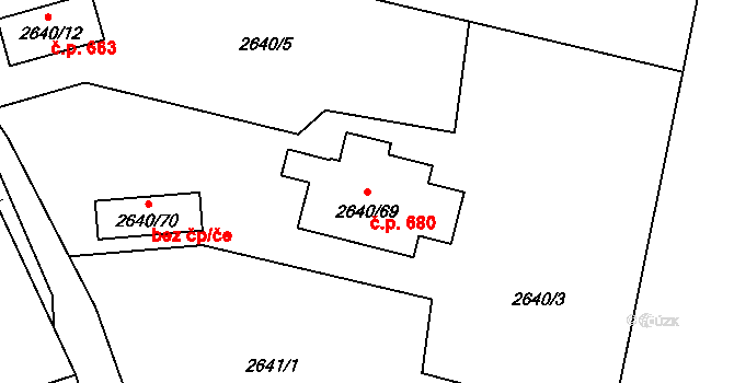 Mimoň I 680, Mimoň na parcele st. 2640/69 v KÚ Mimoň, Katastrální mapa