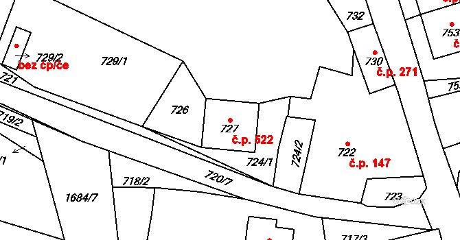 Olešnice 522 na parcele st. 727 v KÚ Olešnice na Moravě, Katastrální mapa