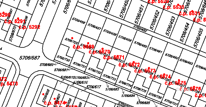 Jihlava 5671 na parcele st. 5706/722 v KÚ Jihlava, Katastrální mapa