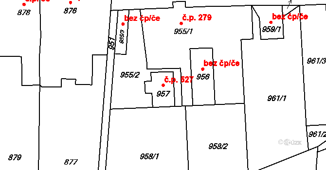 Bludov 527 na parcele st. 957 v KÚ Bludov, Katastrální mapa