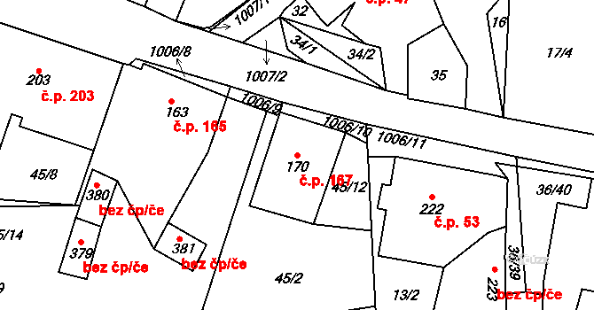 Zdíkov 167 na parcele st. 170 v KÚ Zdíkov, Katastrální mapa