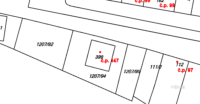 Nový Přerov 147 na parcele st. 399 v KÚ Nový Přerov, Katastrální mapa