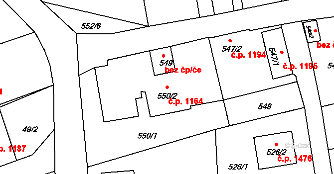 Příbor 1164 na parcele st. 550/2 v KÚ Klokočov u Příbora, Katastrální mapa