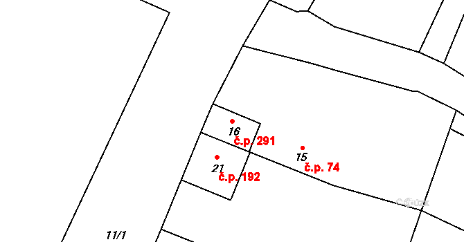 Lužná 291 na parcele st. 16 v KÚ Lužná u Rakovníka, Katastrální mapa