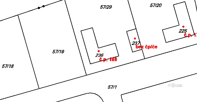 Kozinec 188, Holubice na parcele st. 236 v KÚ Kozinec, Katastrální mapa
