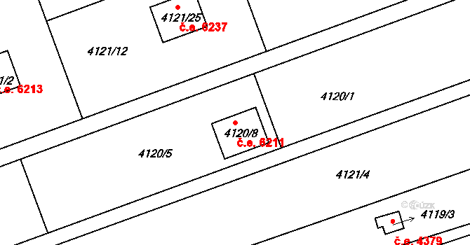 Znojmo 6211 na parcele st. 4120/8 v KÚ Znojmo-město, Katastrální mapa