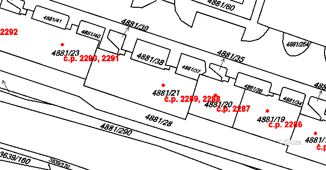 Louny 2288,2289 na parcele st. 4881/21 v KÚ Louny, Katastrální mapa