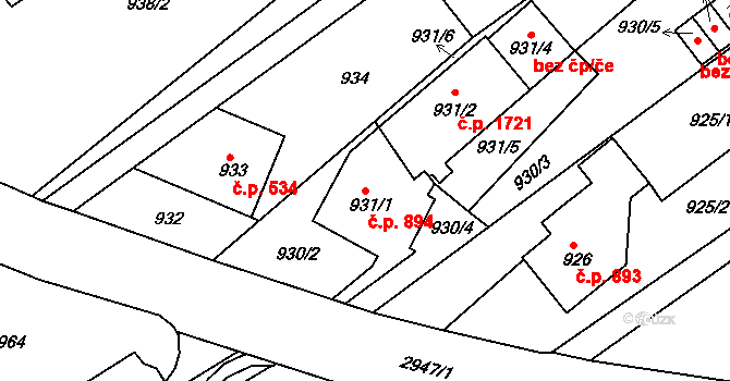 Rychnov nad Kněžnou 894 na parcele st. 931/1 v KÚ Rychnov nad Kněžnou, Katastrální mapa
