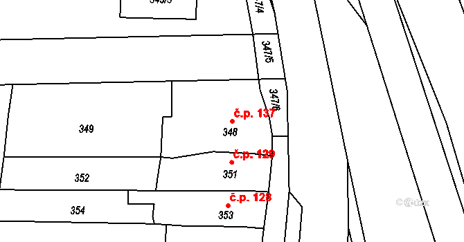 Blišice 137, Koryčany na parcele st. 348 v KÚ Blišice, Katastrální mapa