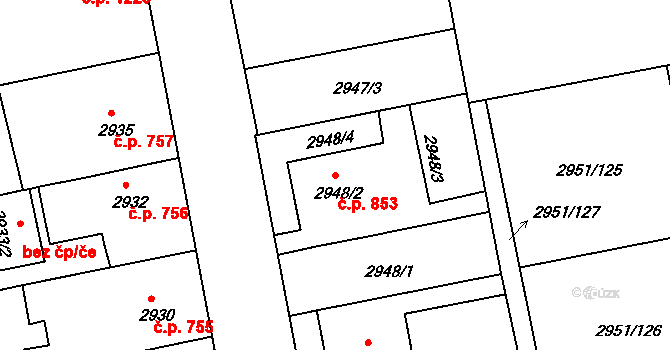 Holešov 853 na parcele st. 2948/2 v KÚ Holešov, Katastrální mapa