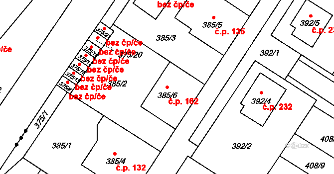 Dobšice 162 na parcele st. 385/6 v KÚ Dobšice u Znojma, Katastrální mapa
