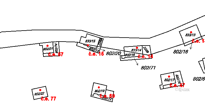 Vranov nad Dyjí 14 na parcele st. 833/14 v KÚ Vranov nad Dyjí, Katastrální mapa