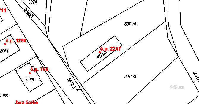 Úvaly 2247 na parcele st. 3071/6 v KÚ Úvaly u Prahy, Katastrální mapa