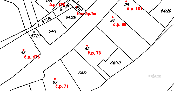 Močovice 73 na parcele st. 68 v KÚ Močovice, Katastrální mapa