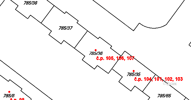 Šipší 105,106,107, Kutná Hora na parcele st. 785/36 v KÚ Sedlec u Kutné Hory, Katastrální mapa