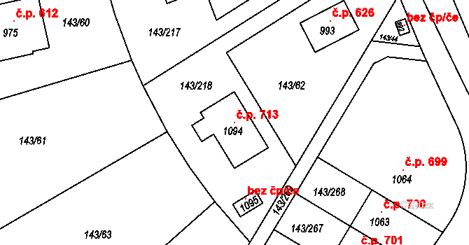 Strančice 713 na parcele st. 1094 v KÚ Strančice, Katastrální mapa