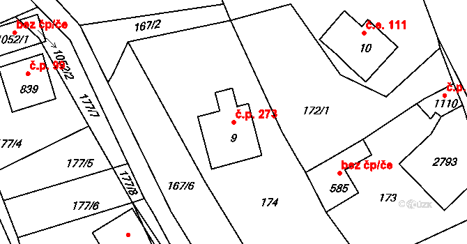 Lučany nad Nisou 273 na parcele st. 9 v KÚ Lučany nad Nisou, Katastrální mapa