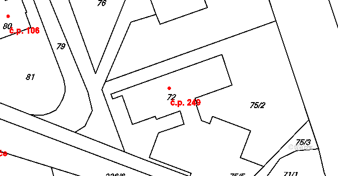 Antonínův Důl 249, Jihlava na parcele st. 72 v KÚ Antonínův Důl, Katastrální mapa