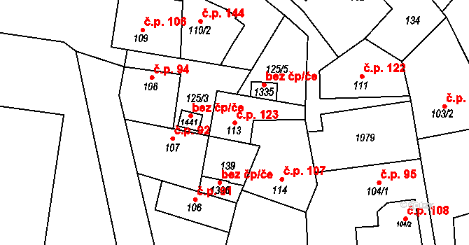 Líbeznice 123 na parcele st. 113 v KÚ Líbeznice, Katastrální mapa