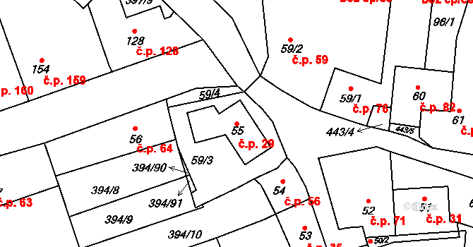 Horoměřice 29 na parcele st. 55 v KÚ Horoměřice, Katastrální mapa