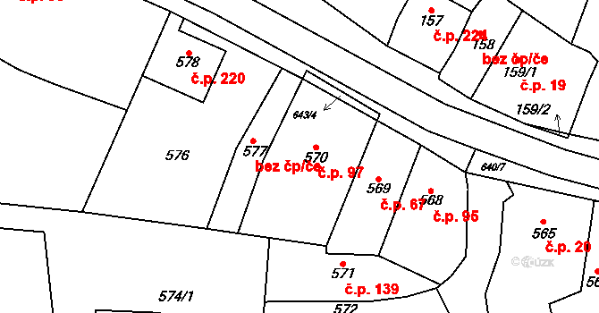 Zakřany 97 na parcele st. 570 v KÚ Zakřany, Katastrální mapa