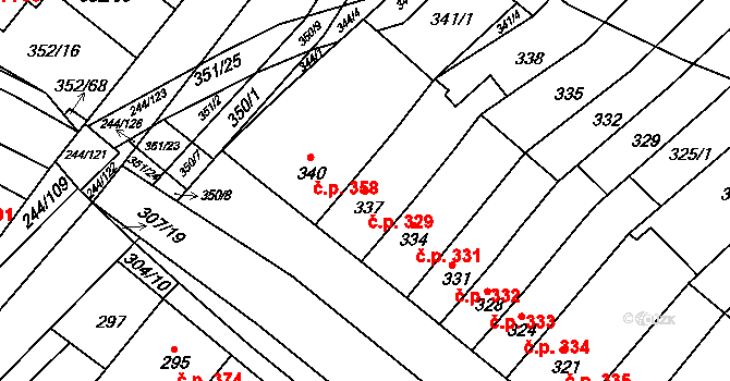 Hrušovany u Brna 329 na parcele st. 337 v KÚ Hrušovany u Brna, Katastrální mapa