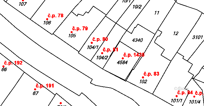 Kyjov 81 na parcele st. 104/2 v KÚ Kyjov, Katastrální mapa