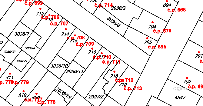 Kyjov 711 na parcele st. 717 v KÚ Kyjov, Katastrální mapa