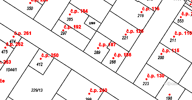 Humny 187, Pchery na parcele st. 289 v KÚ Pchery, Katastrální mapa