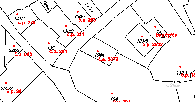 Brandýs nad Labem 2079, Brandýs nad Labem-Stará Boleslav na parcele st. 1044 v KÚ Brandýs nad Labem, Katastrální mapa