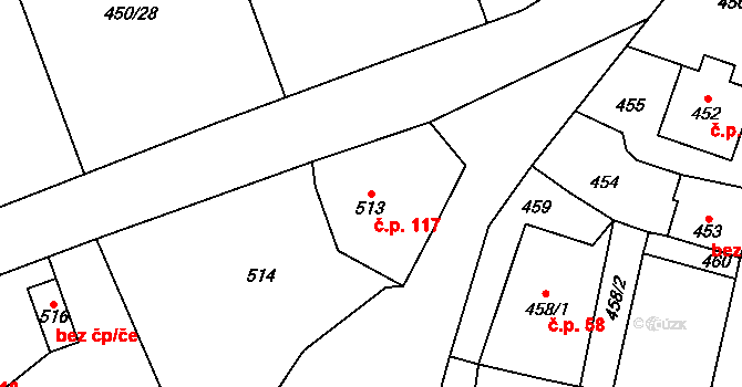 Kvaň 117, Zaječov na parcele st. 513 v KÚ Kvaň, Katastrální mapa