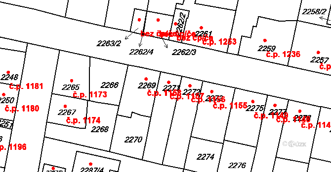Tachov 1157 na parcele st. 2271 v KÚ Tachov, Katastrální mapa
