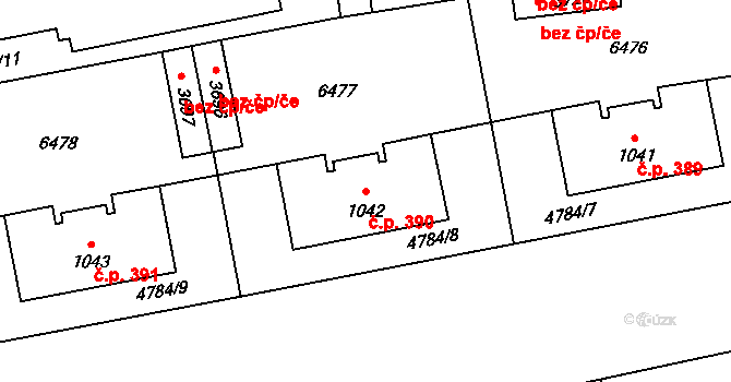 Horní Předměstí 390, Polička na parcele st. 1042 v KÚ Polička, Katastrální mapa