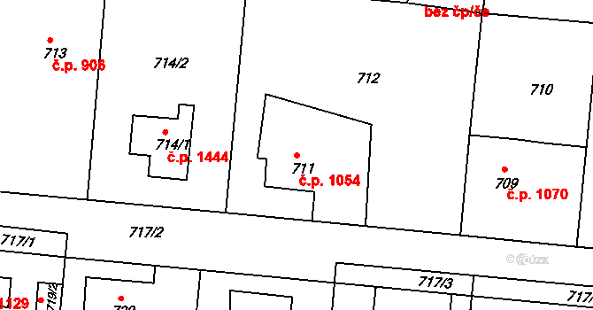 Hořovice 1054 na parcele st. 711 v KÚ Velká Víska, Katastrální mapa