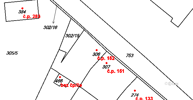 Straškov 152, Straškov-Vodochody na parcele st. 306 v KÚ Straškov, Katastrální mapa