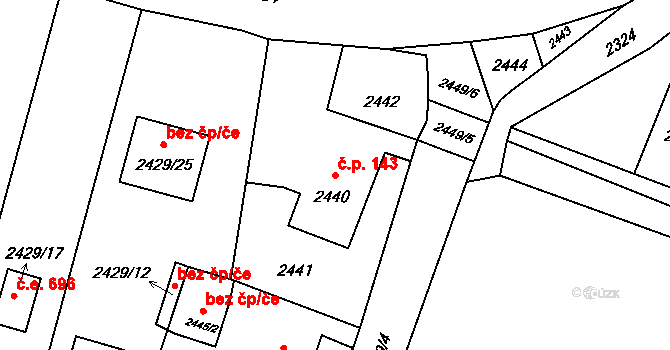 Lutyně 143, Orlová na parcele st. 2440 v KÚ Horní Lutyně, Katastrální mapa