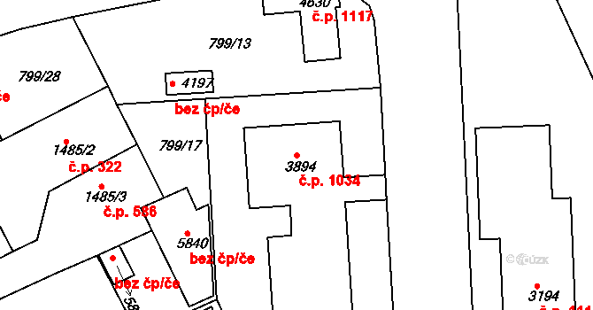 Chrudim IV 1034, Chrudim na parcele st. 3894 v KÚ Chrudim, Katastrální mapa