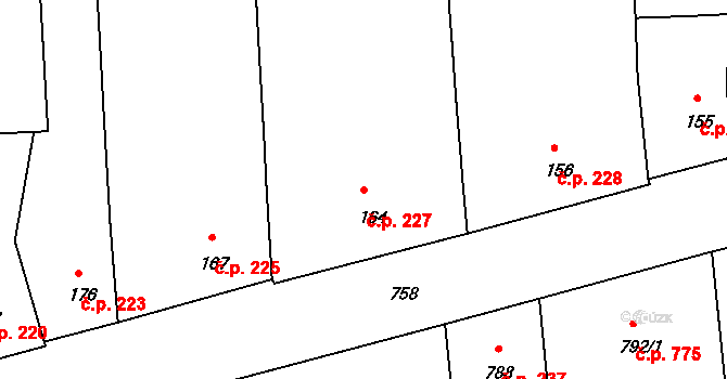 Zábrdovice 227, Brno na parcele st. 164 v KÚ Zábrdovice, Katastrální mapa