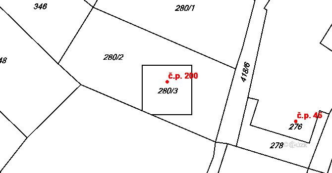 Čelkovice 200, Tábor na parcele st. 280/3 v KÚ Čelkovice, Katastrální mapa