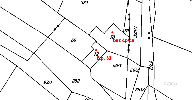 Sedlec 33, Lanžov na parcele st. 12 v KÚ Sedlec u Lanžova, Katastrální mapa