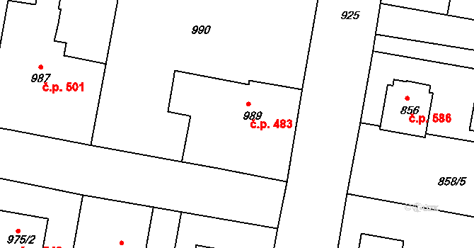 Paskov 483 na parcele st. 989 v KÚ Paskov, Katastrální mapa