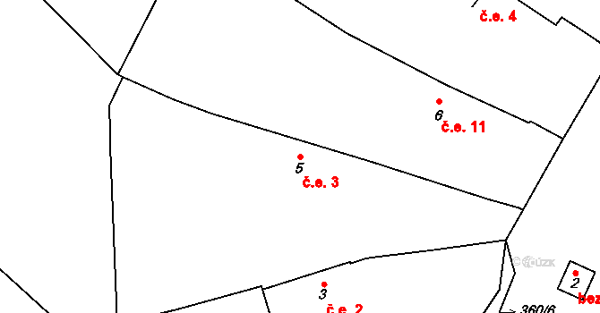 Potín 3, Konstantinovy Lázně na parcele st. 5 v KÚ Potín, Katastrální mapa