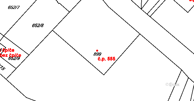 Borohrádek 555 na parcele st. 899 v KÚ Borohrádek, Katastrální mapa