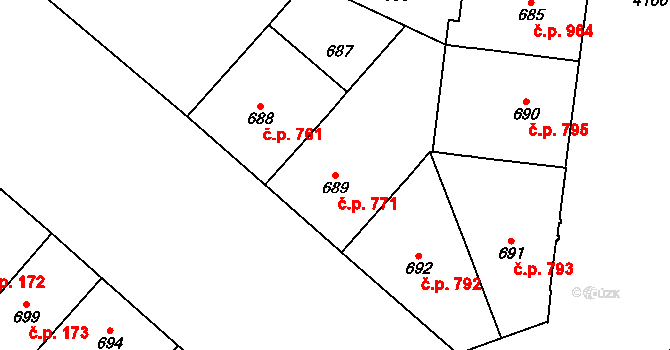 Vinohrady 771, Praha na parcele st. 689 v KÚ Vinohrady, Katastrální mapa