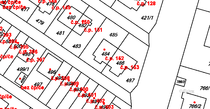 Jinonice 152, Praha na parcele st. 484 v KÚ Jinonice, Katastrální mapa
