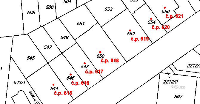 Střešovice 618, Praha na parcele st. 550 v KÚ Střešovice, Katastrální mapa