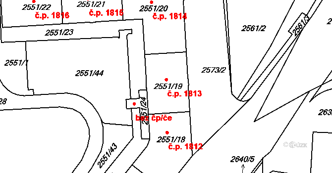 Strašnice 1813, Praha na parcele st. 2551/19 v KÚ Strašnice, Katastrální mapa