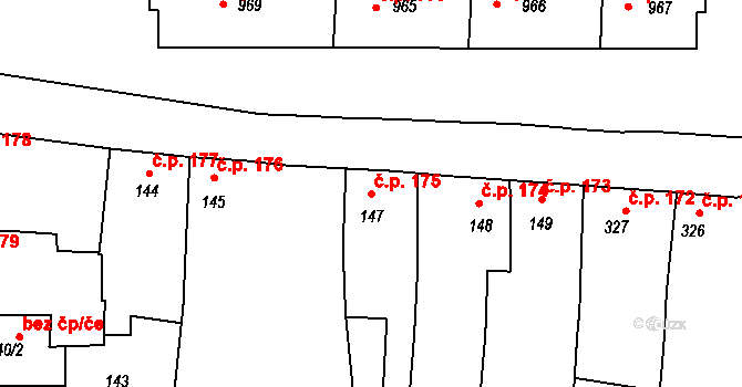 Rožmitál pod Třemšínem 175 na parcele st. 147 v KÚ Rožmitál pod Třemšínem, Katastrální mapa