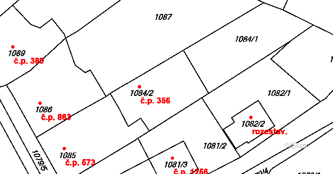 Mutěnice 356 na parcele st. 1084/2 v KÚ Mutěnice, Katastrální mapa