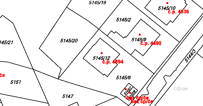 Chomutov 4694 na parcele st. 5145/12 v KÚ Chomutov I, Katastrální mapa